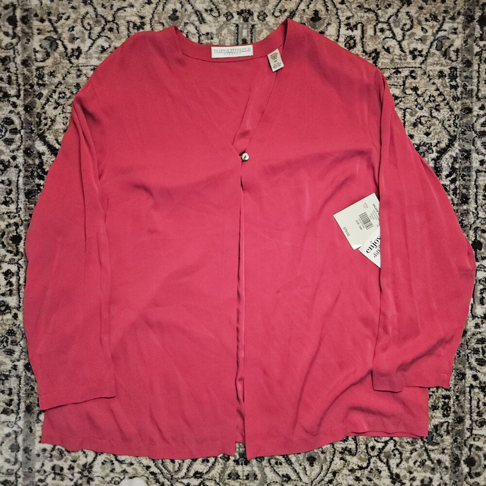 NWT Valerie Stevens Silk Blouse Pink Womens 18W Coquette Soft Glam Feminine